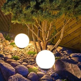 直径20cmソーラー庭園灯2個組　SmartLightingボールライト昼光色 電球色 白色　明るさ最大60Lm雨にも強いIP65　型番：GW-RMDO319-20(2p/S)