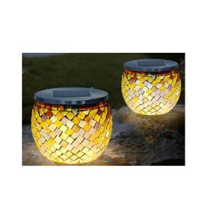 GWSOLAR【ソーラーランタン/ モザイク インテリア 2個組セット】ホワイト色LED、明るさ10ルーメン 夜自動点灯、自動消灯【型番： GW-DO105/W-R 2P】