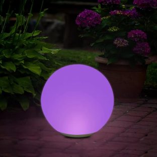 GWSOLAR 庭園灯ボールランプ【直径38cm・自重1.5kg 置くだけ自立・日光３色・カラー７色・４種速度色循環・明るさ100lm】Smart Lighting ソーラーライト リモコンで点灯時間.色選び【型番：GW-RMDO314/V-38】