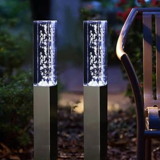 GWSOLAR　スタイリッシュ透明感のある光！ソーラー ライト2個組/ 6cm角・高さ63cm　自動点灯・自動消灯、ホワイト色、IP65【型番: GW-DO116/W-63(2P)】