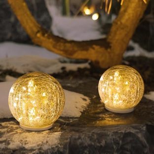 GWSOLAR　ソーラーライト ガラスボールSmart Lighting　電球色 24球ストリング LED　直径15cm【型番：GW-DO316-15-R703】