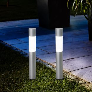 GWSOLAR スタイリッシュモダンな光/ソーラーライト/ 直径7㎝、高さ50㎝アルミポール×2　ポール本体色：シルバー　ホワイト色・電球色スイッチで切替【型番：GW-AL102-50（2P）】