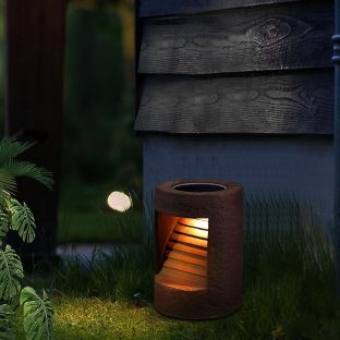 GWSOLAR「露地」ソーラー庭園灯 薄茶色 円柱形 ・焼き物 電球色・30ルーメン Smart Lighting 夜自動点灯 【型番：GW-CR101WW(1P)】