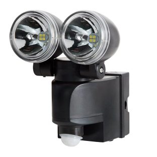 GWSOLAR 電池式 LED 防犯 センサーライト コンパクトな２灯式/500ルーメン/ホワイト色、乾電池・充電池兼用、赤外線人感センサー感知後10秒点灯・常時点灯切替【GW-BT102(1P)】