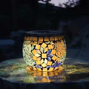 GWSOLAR モザイクガラス ソーラーランタン 華やかブルー光り！自動点灯・自動消灯【型番： GW-DO105/WW-H 1P】