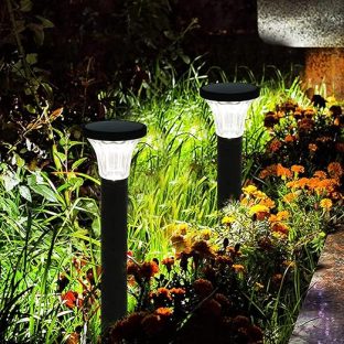 GWSOLAR 軽量アルミポール ソーラーライト２個組 明るさ 100lm / 透明ガラス / 高さ58cm ホワイト色・電球色スイッチ切替え【型番：GW-AL104-58 2P】