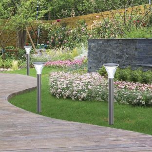 GWSOLAR ステンレス ポールライト 2個組セット ホワイト色・電球色 スイッチで切替、自動点灯 高さ約60㎝【型番：GW-SS127 (2P)】