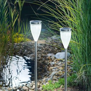 GWSOLAR  ステンレスポールソーラーライト２個組/ 高さ 76 cm 明るさ１０ルーメン、ホワイト色 夜間自動点灯・自動消灯【型番：GW-SS124/W 2P】