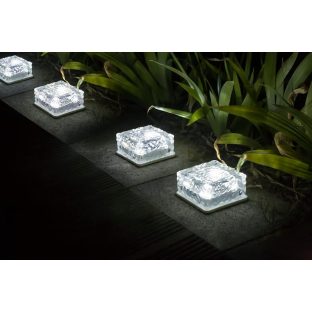 翌朝まで点灯 GWSOLAR ガーデンブリックライト 10cm角ガラス４個組セット Smart Lightingホワイト色 明るさ 20ルーメン 自動点灯 自動消灯 IP66 【型番： GW-GS102/W 4pcs】